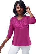 Jessica London Stretch Cotton Embroidered Tee