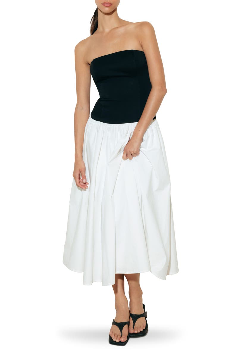 FREEMARKET Mixed Media Strapless Dress, Main, color, Black/ White