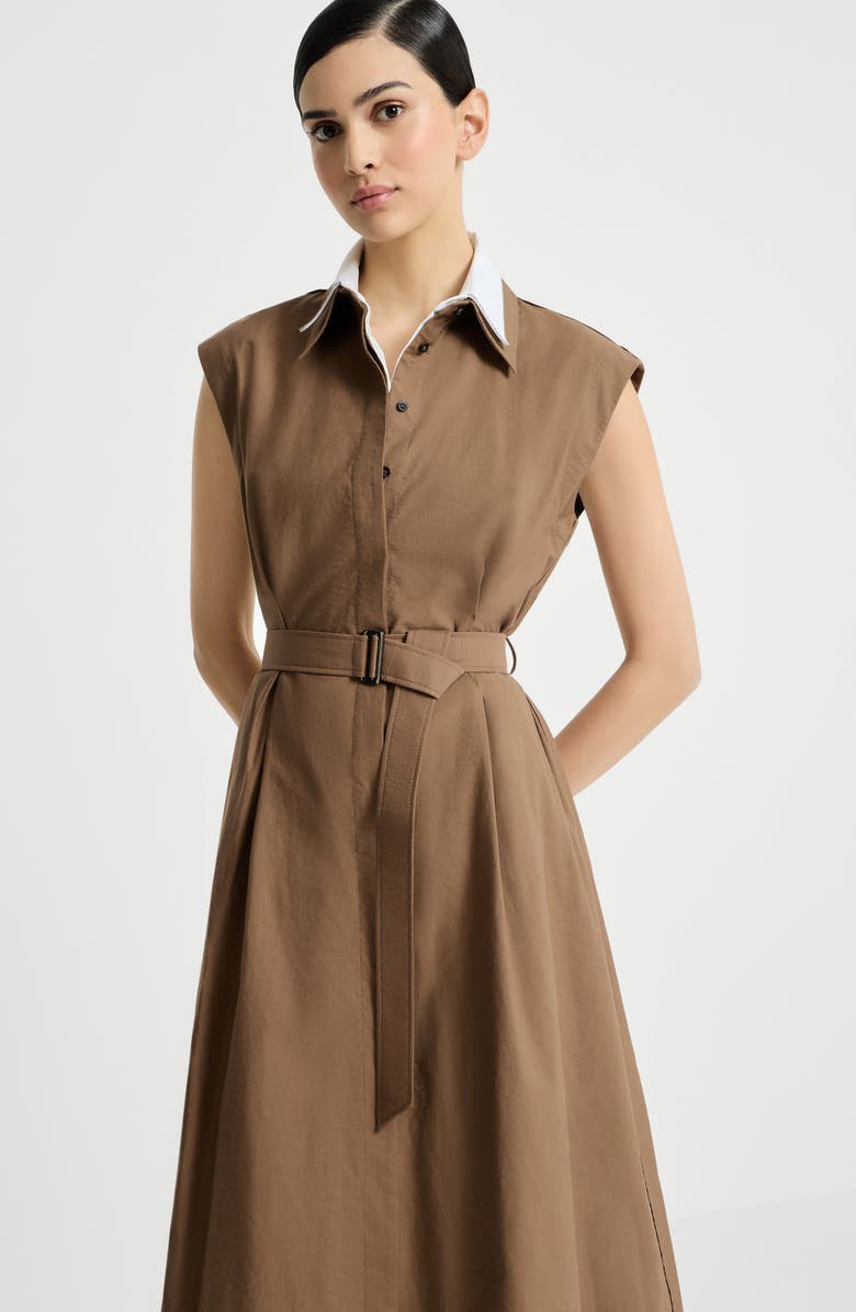 Brunello Cucinelli Texture twill Chemisier dress, Alternate, color, Brown
