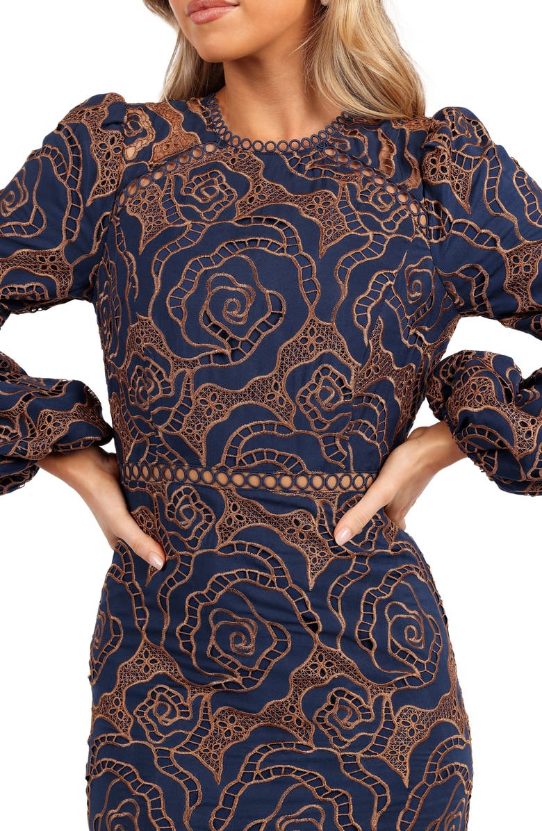 Petal & Pup Pierre Long Sleeve Cocktail Mermaid Dress, Alternate, color, Navy