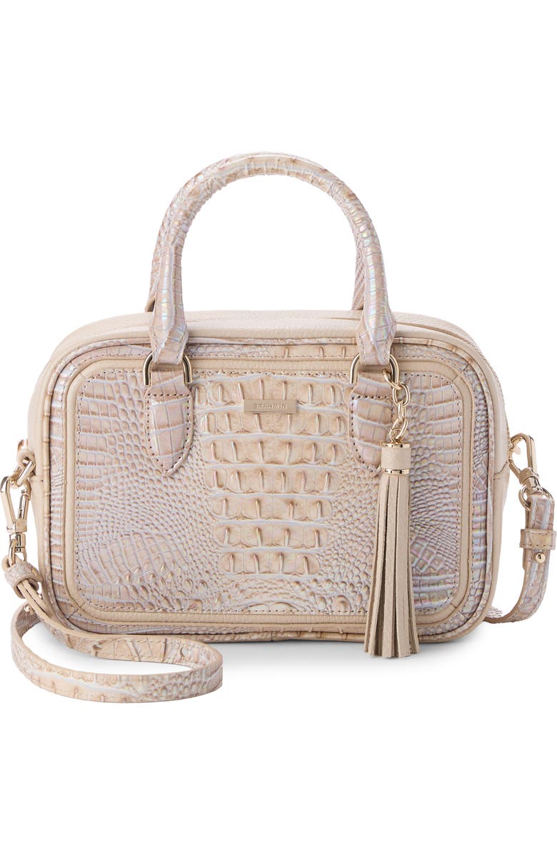 Brahmin Mara Croc Embossed Leather Top Handle Bag, Main, color, Pearl Admire