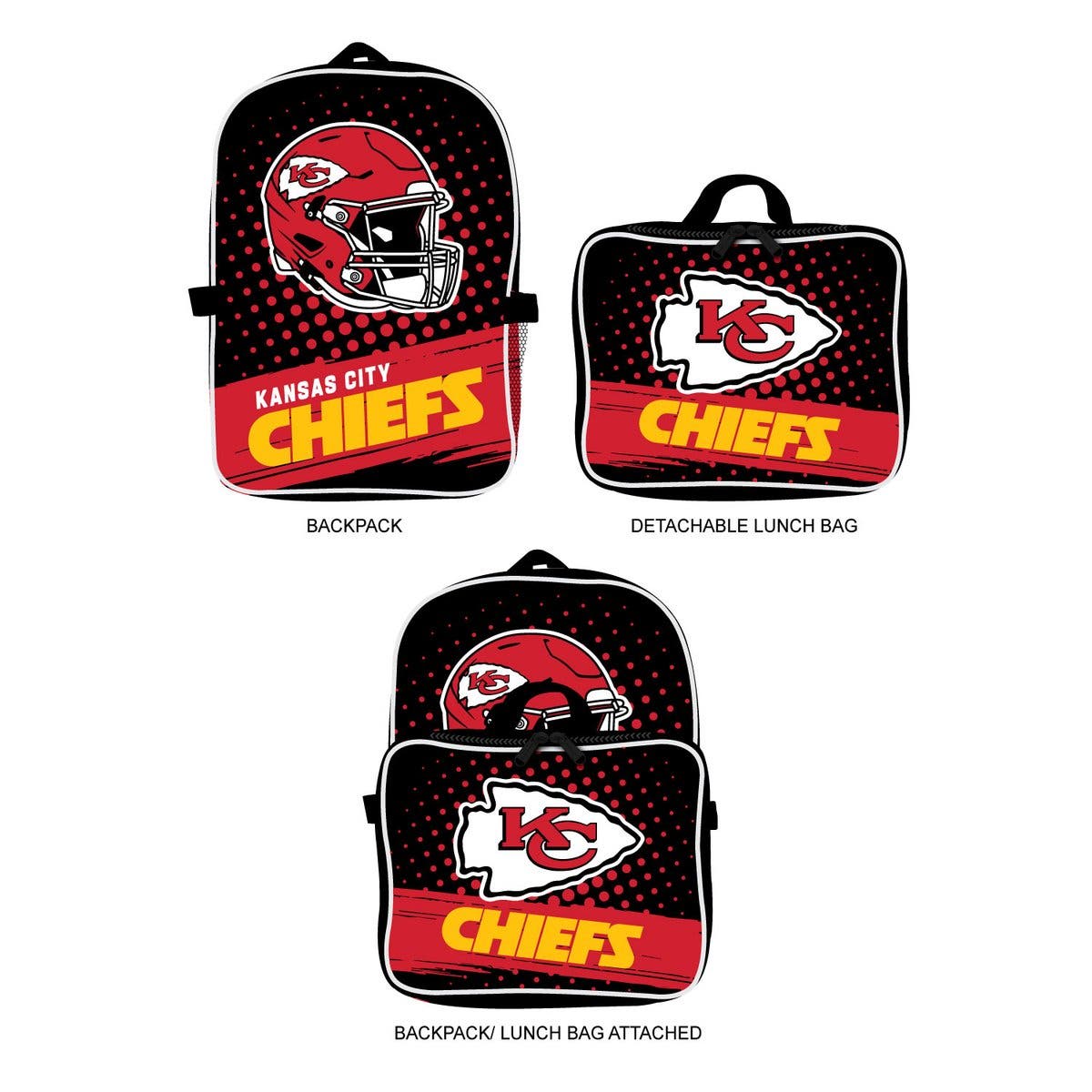Kansas City Chiefs Backpack & Lunch Box 2-Piece Set, Main, color, Black
