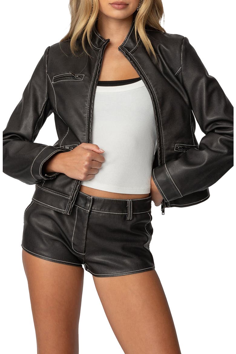 Roxie Faux Leather Jacket, Main, color, DARK-GRAY