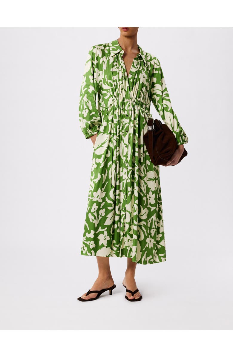 Whistles Floral Trapeze Shirt Dress, Alternate, color, Grn/Multi