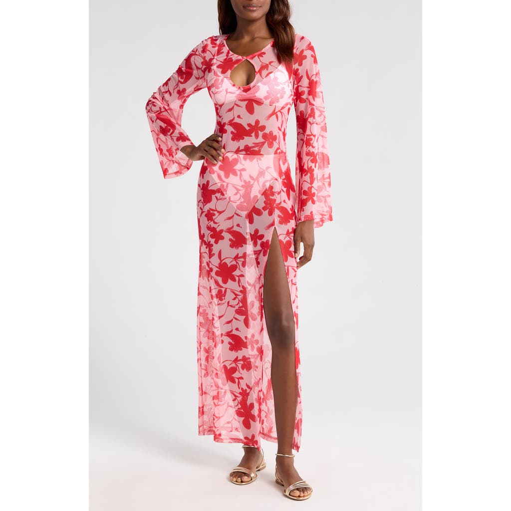 HUTCH HUTCH MAEBRY SHEER LONG SLEEVE COVER-UP MAXI DRESS