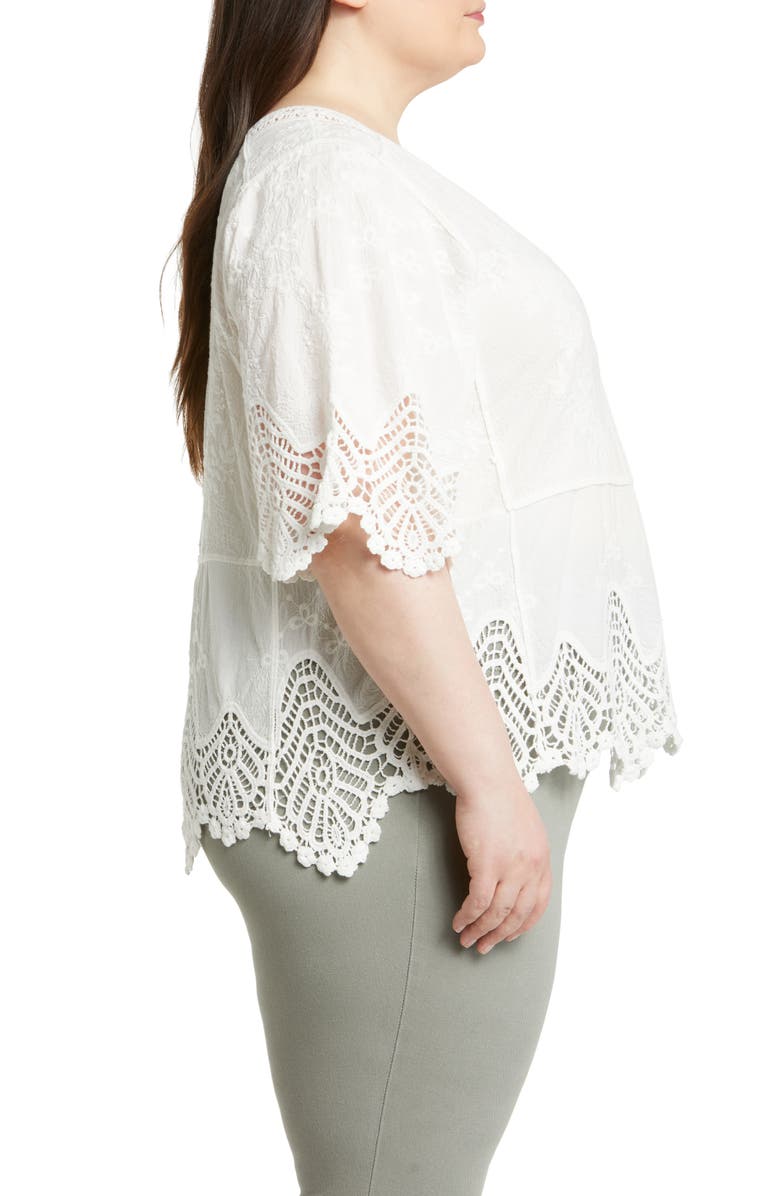 Wit & Wisdom Scallop Lace Trim Cotton Top, Alternate, color, 