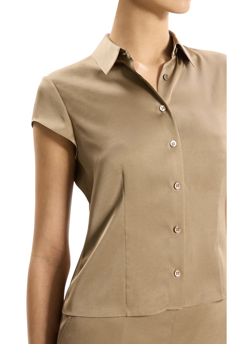 Cap Sleeve Satin Shirt, Alternate, color, MOCHA TAUPE