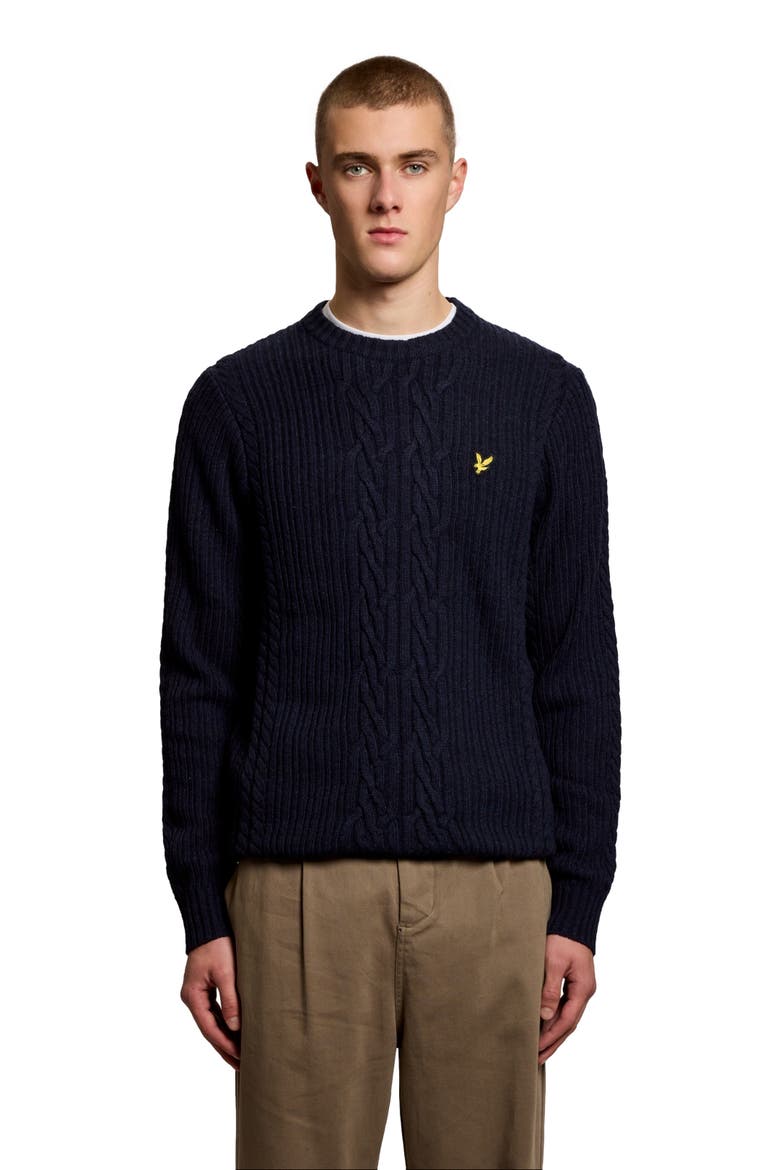 Ribbed Cable Knit Long Sleeve Sweater, Alternate, color, Dark Navy Marl