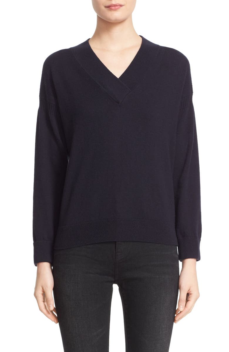 Burberry Brit Check Print Cuff V-Neck Cashmere Blend Sweater, Main, color, 