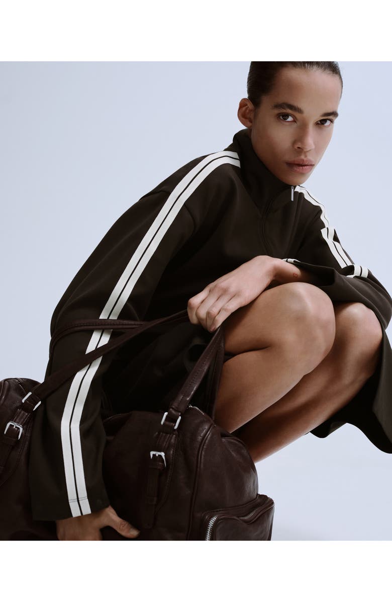 MANGO Stripe Front Zip Jacket, Alternate, color, Brown