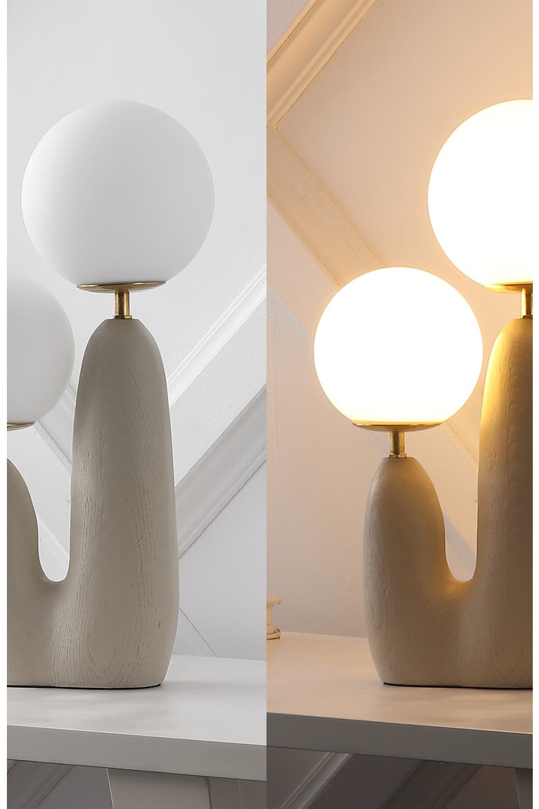 Oda 17.75" 2-Light Modern Bohemian Resin/Iron/Frosted Glass Danish Cactus LED Table Lamp, Alternate, color, Almond/Brass Gold