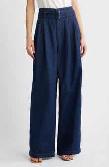 FRAME The Paper Bag Belted High Waist Wide Leg Denim Trousers