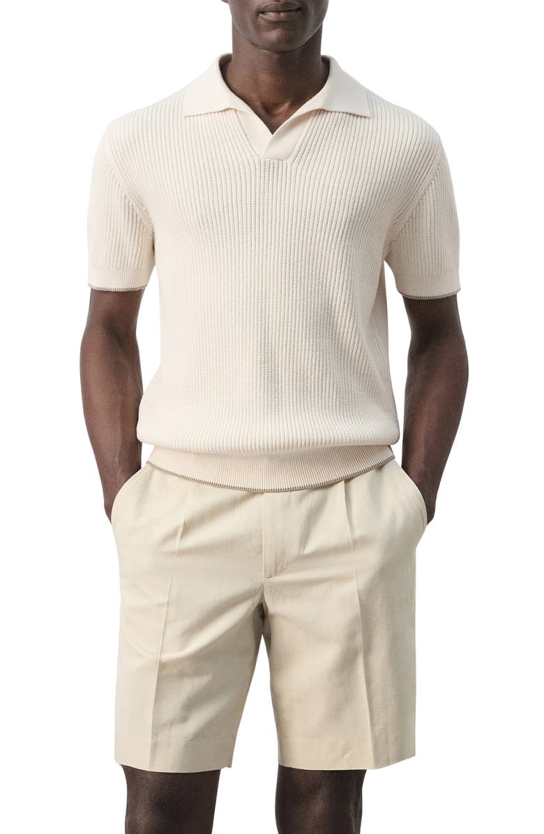 MANGO Tipped Cotton Blend Polo, Main, color, Sand