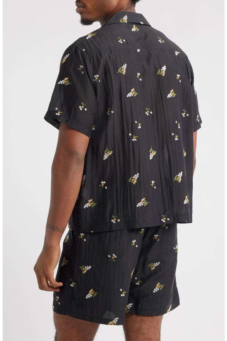 Madison Floral Cotton & Lyocell Plissé Camp Shirt, Alternate, color, BLACK