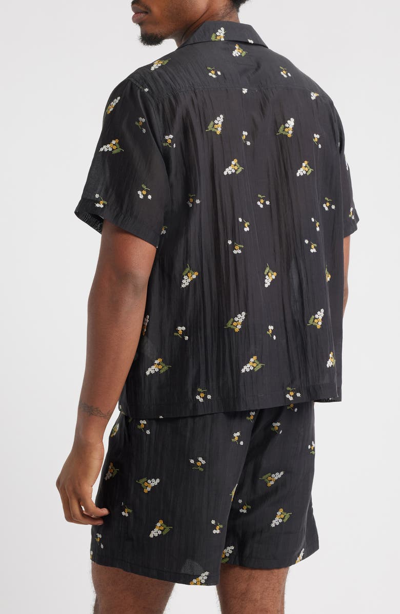 RIZORT Madison Floral Cotton & Lyocell Plissé Camp Shirt, Alternate, color, Black