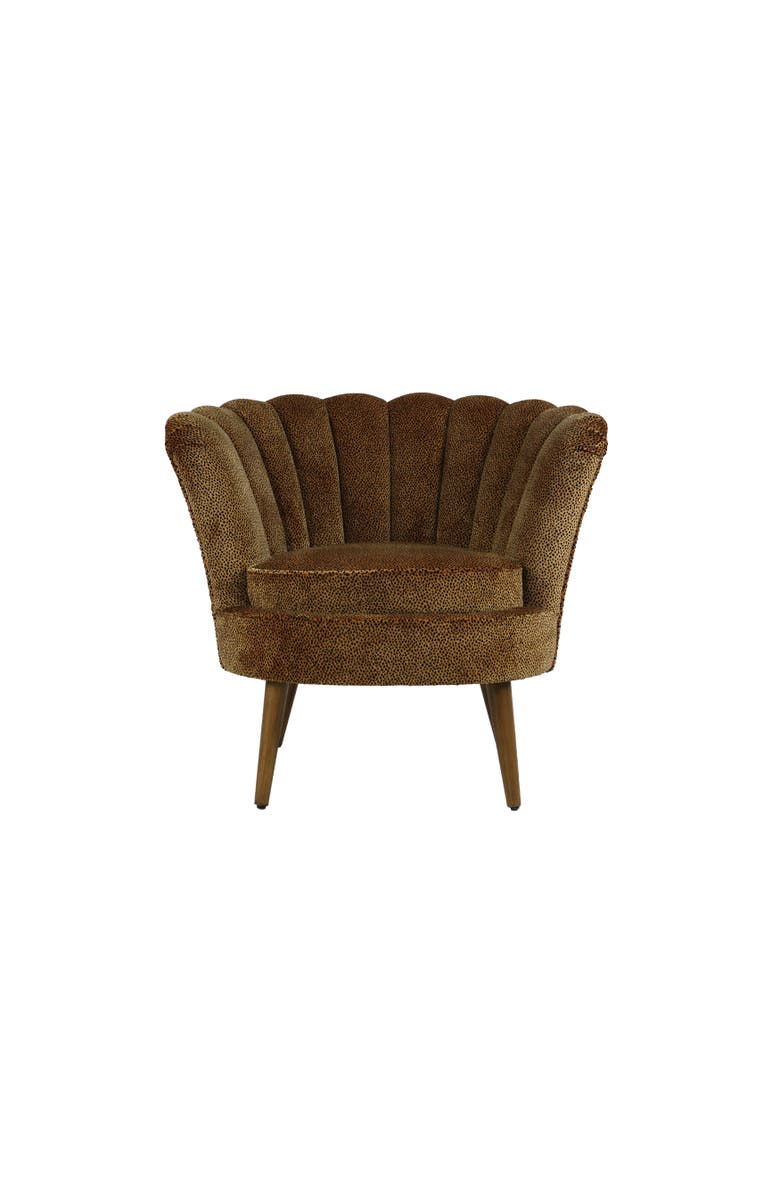 Storied Home Velvet Fabric Upholstered Chair with Leopard Pattern and Wood Legs, Walnut Finish, Brown, Black and Natural, Main, color, Brown