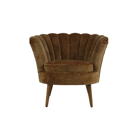 Velvet Fabric Upholstered Chair with Leopard Pattern and Wood Legs, Walnut Finish, Brown, Black and Natural