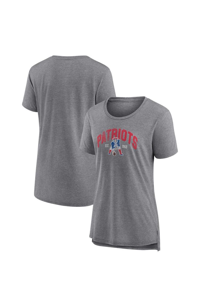 FANATICS Women's Fanatics Branded Heathered Gray New England Patriots Drop Back Modern T-Shirt, Main, color, Heather Gray
