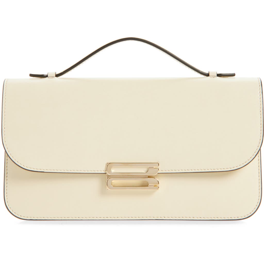 Victoria Beckham Midi Dorian Leather Top Handle Pouchette Bag In Neutral
