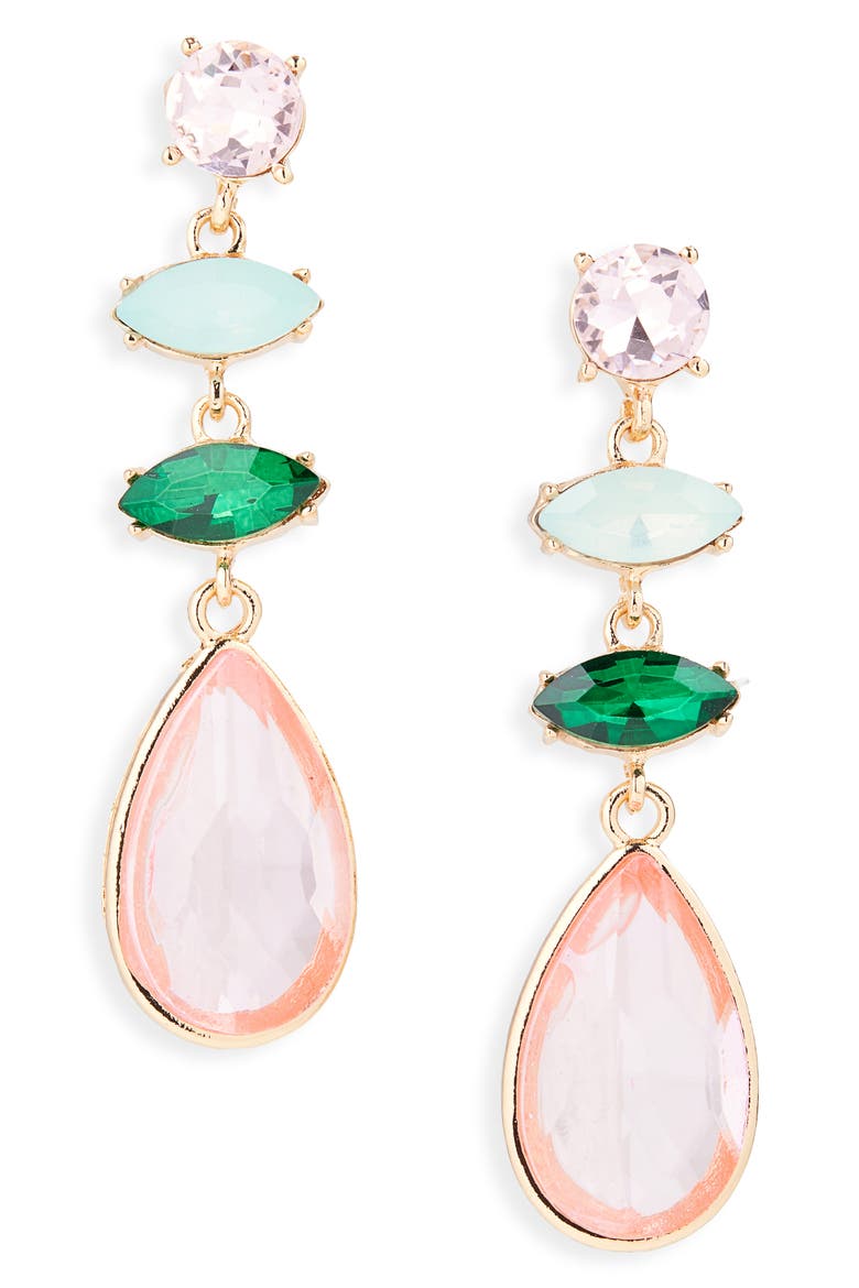 Stone Drop Earrings, Main, color, MINT/ PINK/ EMERALD