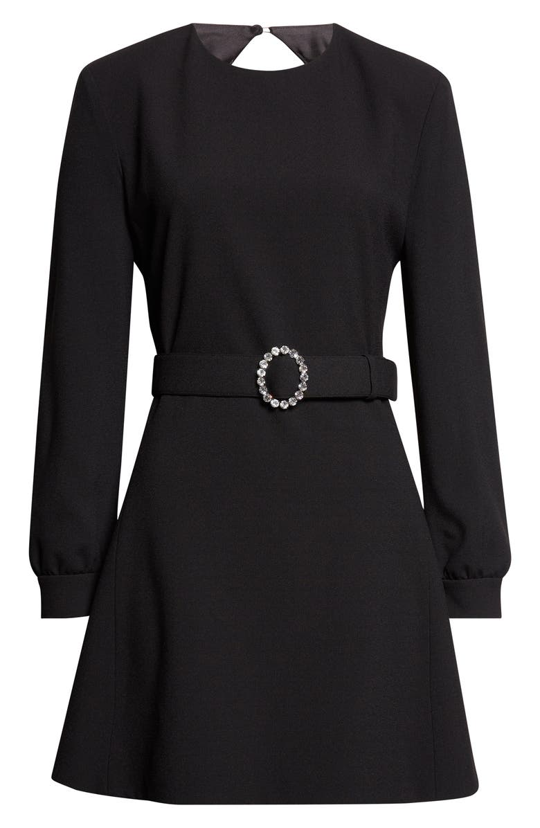 Saint Laurent Crystal Belt Long Sleeve Open Back Minidress, Main, color, Noir