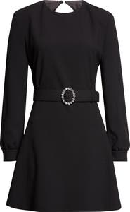 Saint Laurent Crystal Belt Long Sleeve Open Back Minidress