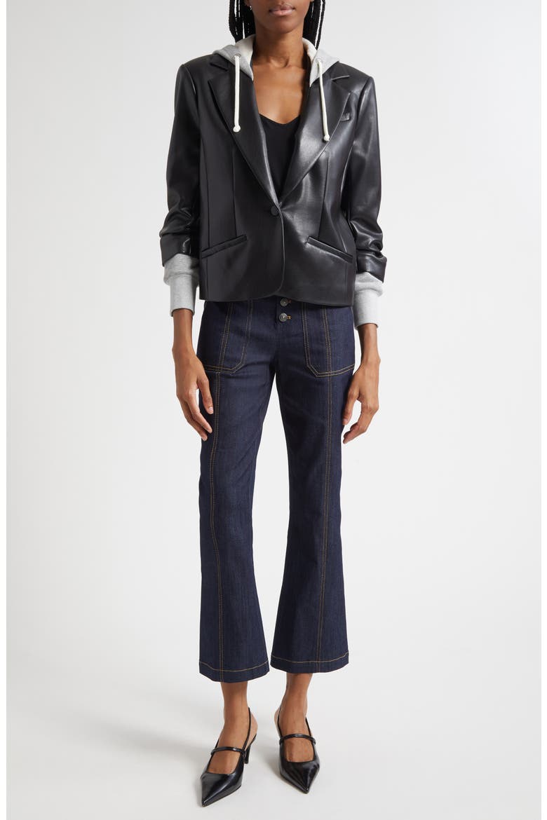 Khloe Hooded Faux Leather Jacket, Alternate, color, BLACK/HEATHER GREY