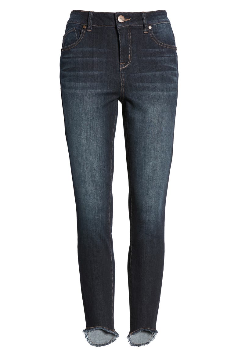 Frayed Curve Hem Skinny Jeans, Alternate, color, ERICA
