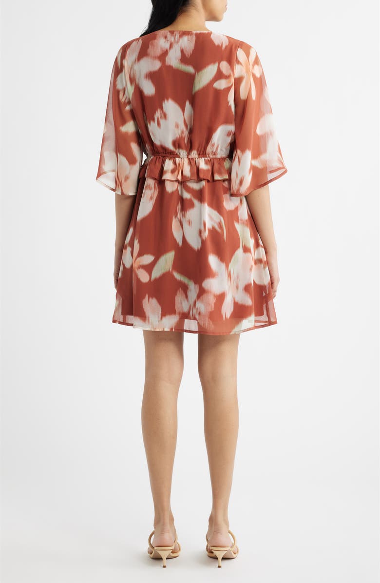 CITY BLUES Abstract Floral Print Minidress, Alternate, color, Paprika