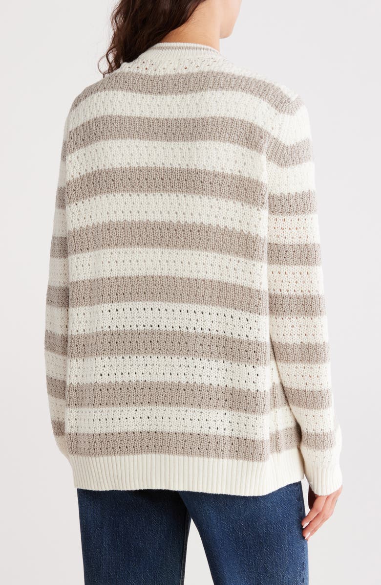 Caslon<sup>®</sup> Stripe Open Stitch Cotton Blend Cardigan, Alternate, color, Grey Owl- Ivory Rugby Stripe