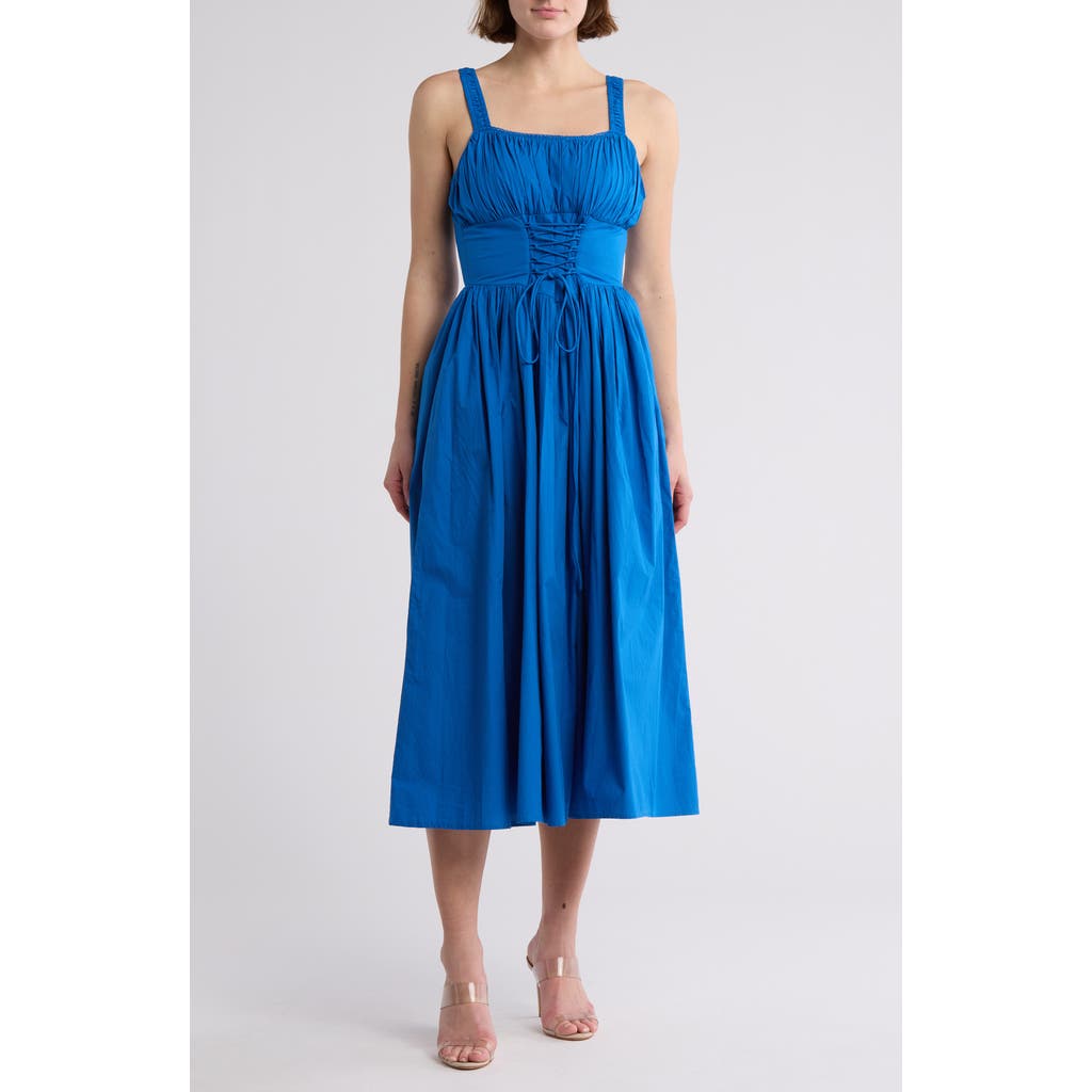 Maisie Corset Cotton Midi Dress In Navy