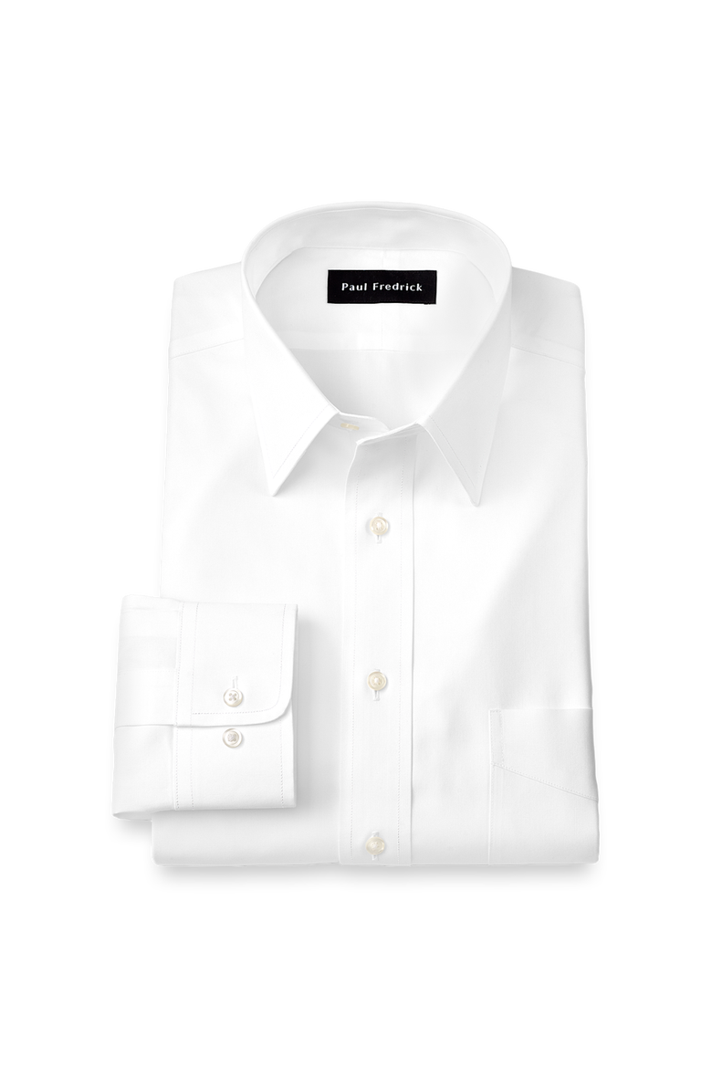 Tailored Fit Non-iron Cotton Pinpoint Solid Point Collar Dress Shirt, Main, color, White