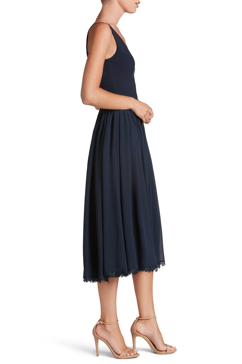 Alicia Mixed Media Midi Dress, Alternate, color, MIDNIGHT