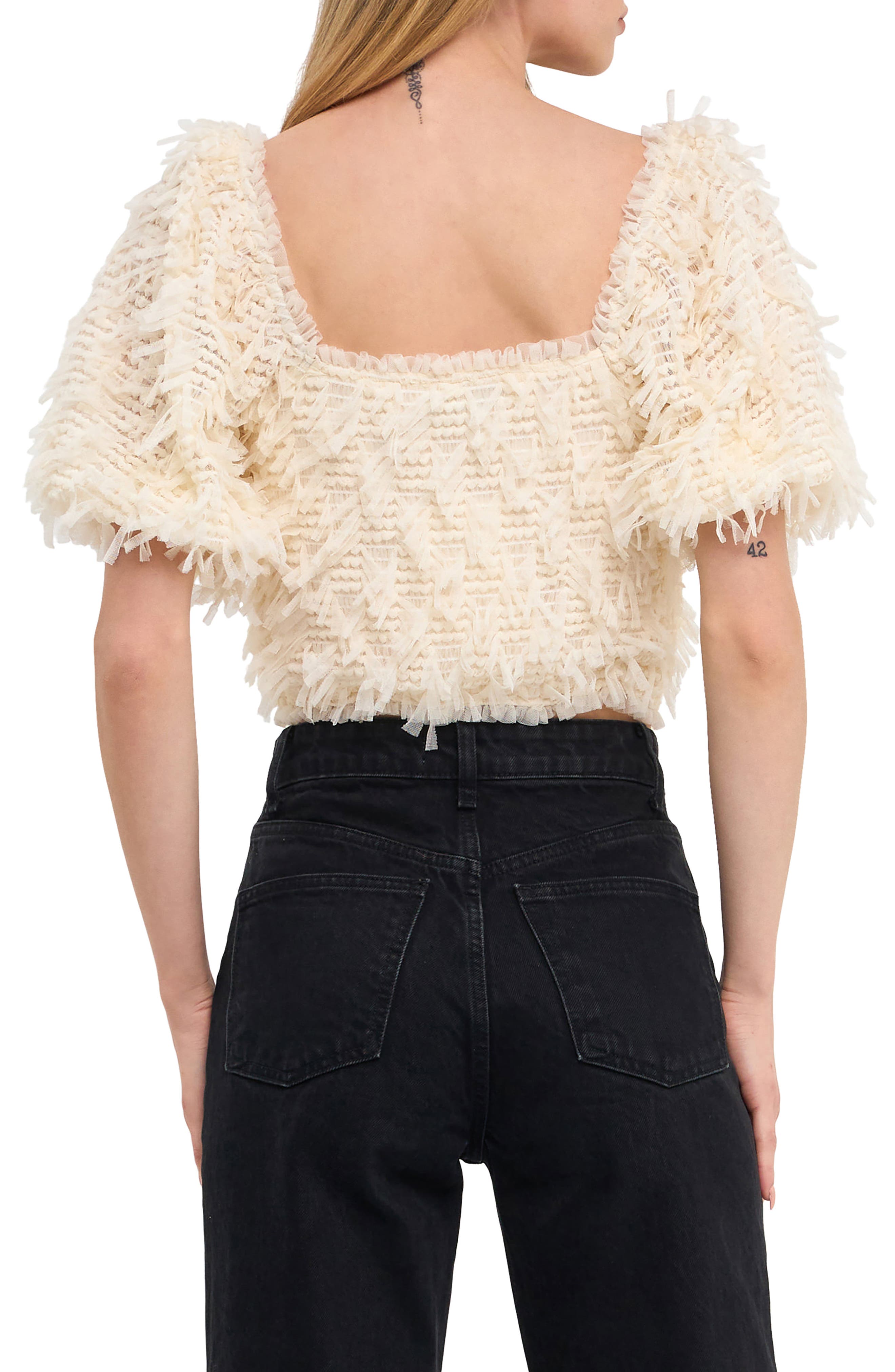 Puff Sleeve Mesh Crop Top - image 2