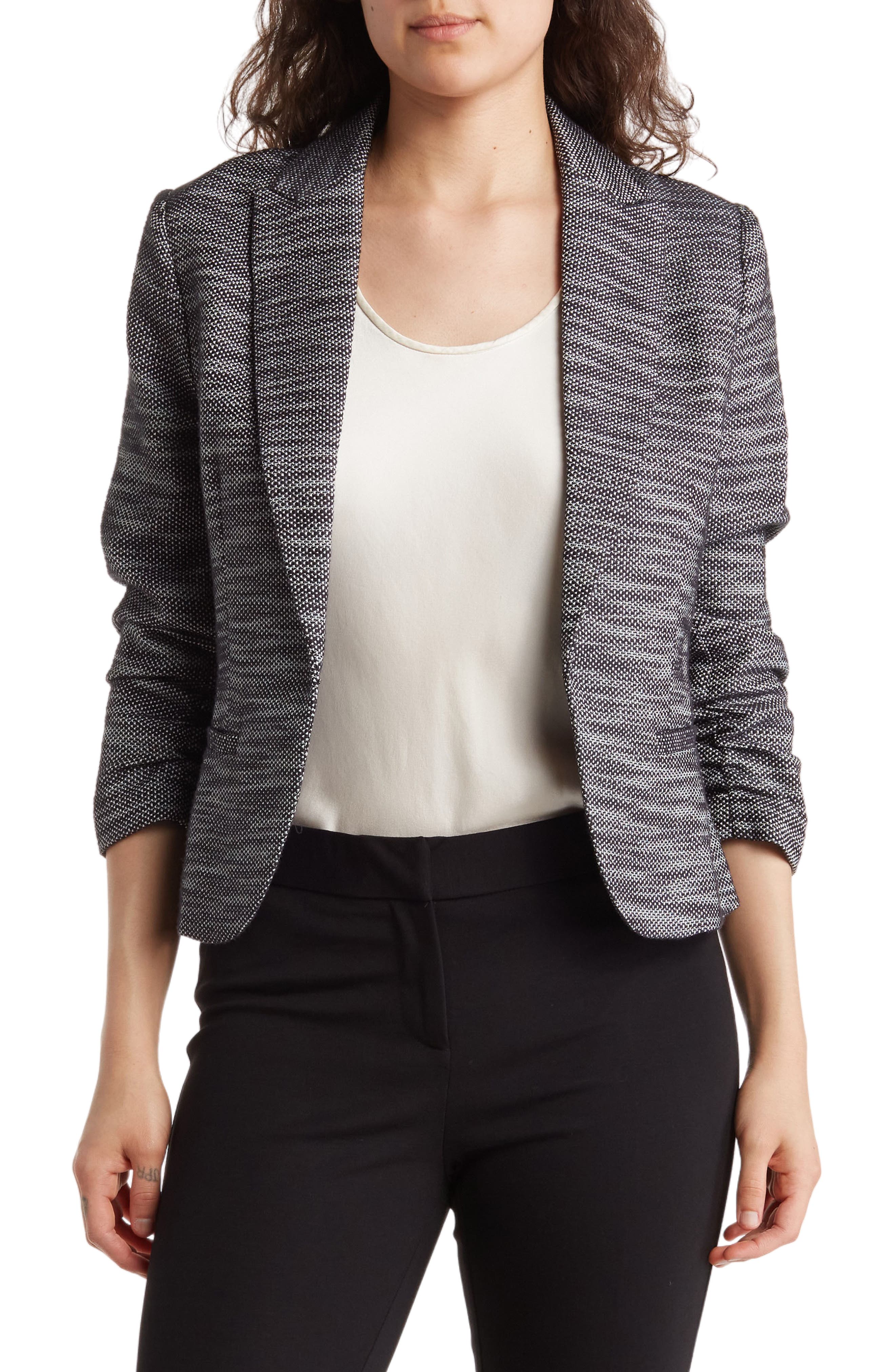 Amanda & Chelsea Ruched Sleeve Jacquard Blazer