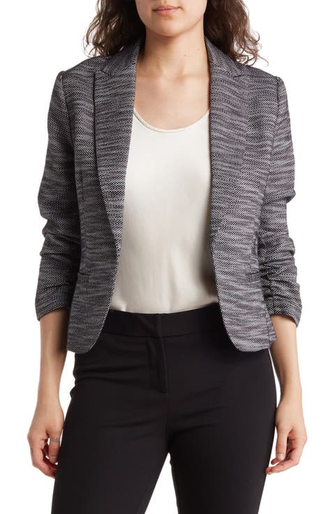 Ruched Sleeve Jacquard Blazer (Petite)