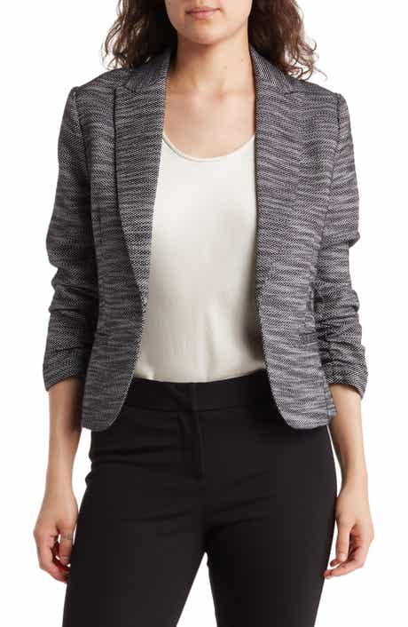 Amanda & Chelsea Ruched Sleeve Jacquard Blazer