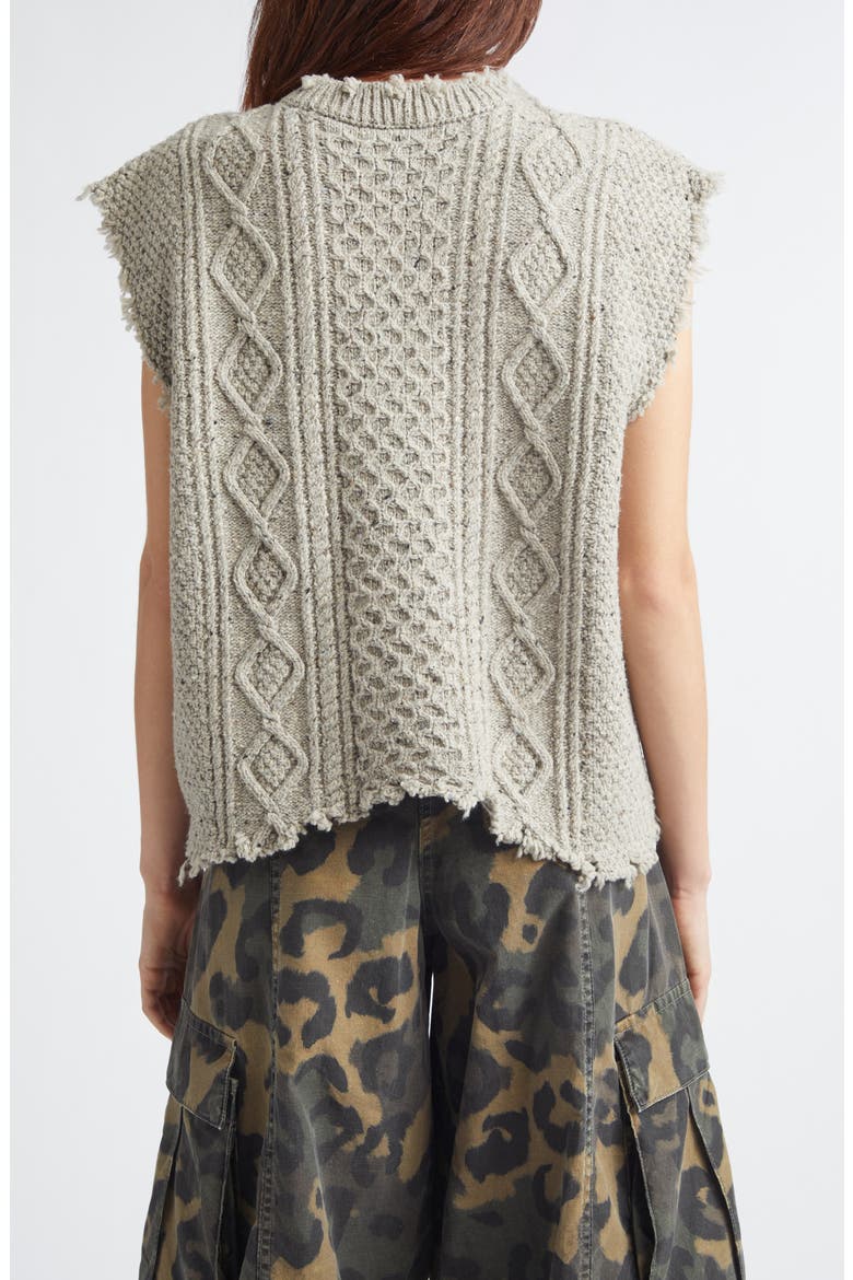 Distressed Cable Stitch Wool Blend Boyfriend Sweater Vest, Alternate, color, LIGHT HEATHER GREY TWEED