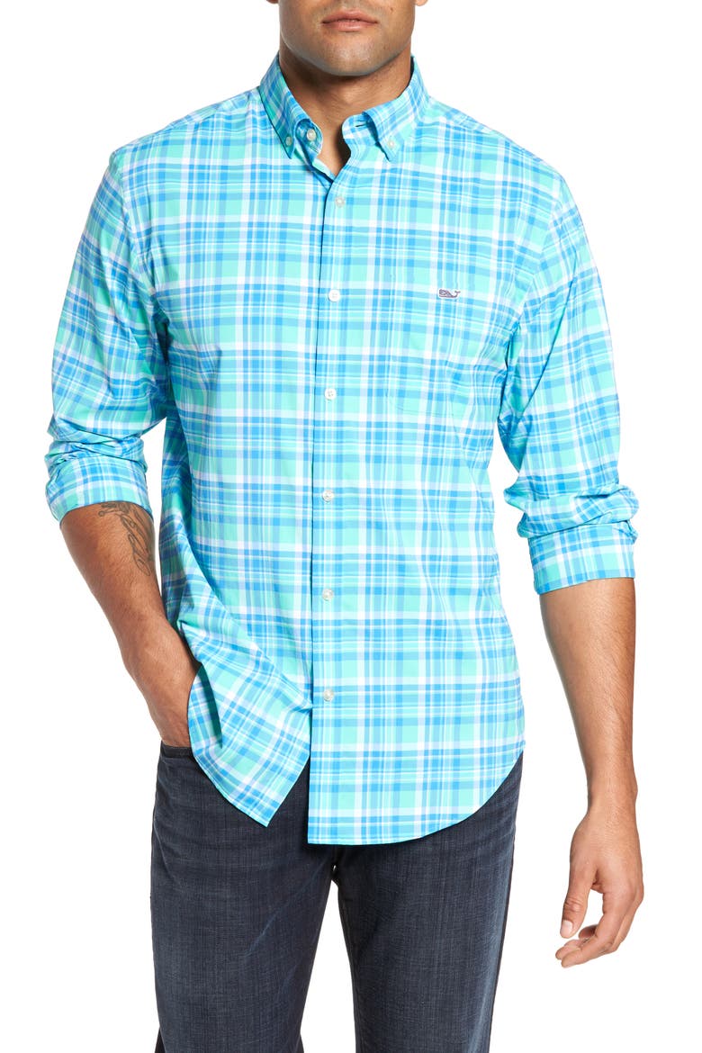 Sandspar Tucker Classic Fit Plaid Sport Shirt, Main, color, ANTIGUA GREEN