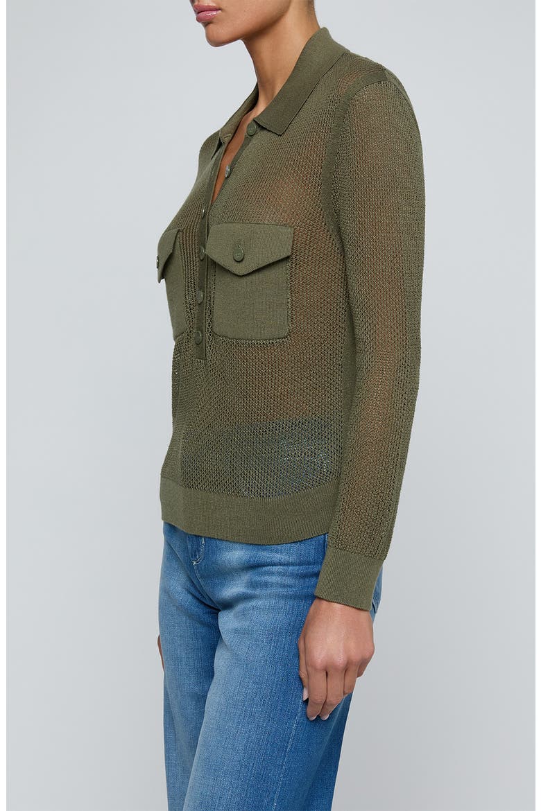 Carine Pointelle Polo Sweater, Alternate, color, SMOKEY OLIVE