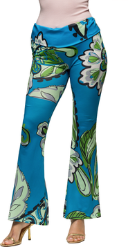 24seven Comfort Apparel Maternity Paisley Bell Bottom Foldover Waist Pants