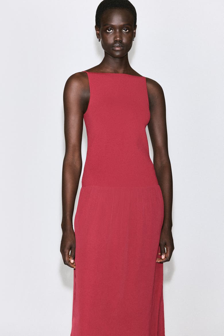 Contrast-Panel Maxi Dress, Alternate, color, RED