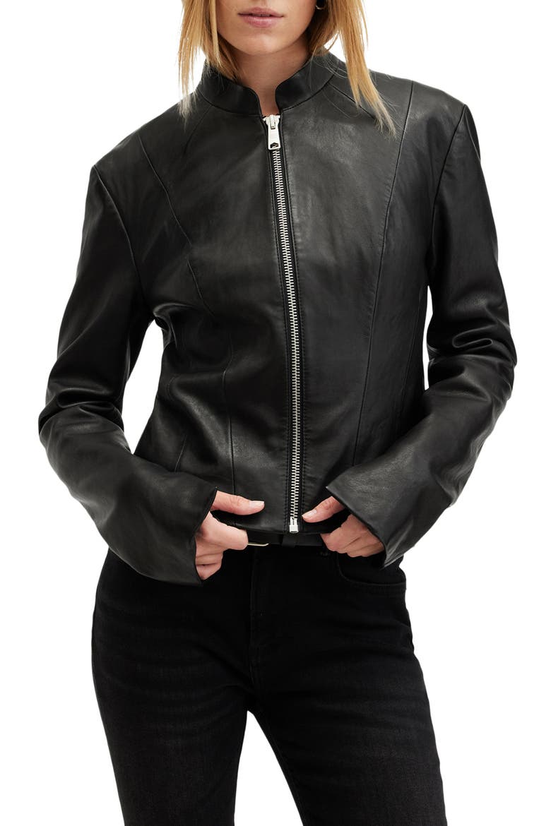 Sadler Leather Jacket, Alternate, color, BLACK
