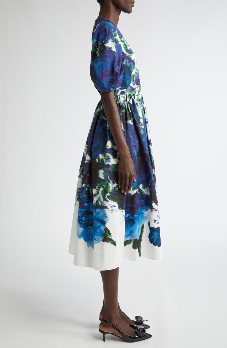 Erdem Floral Pleated Cotton Faille A-Line Midi Dress, Alternate, color, 
