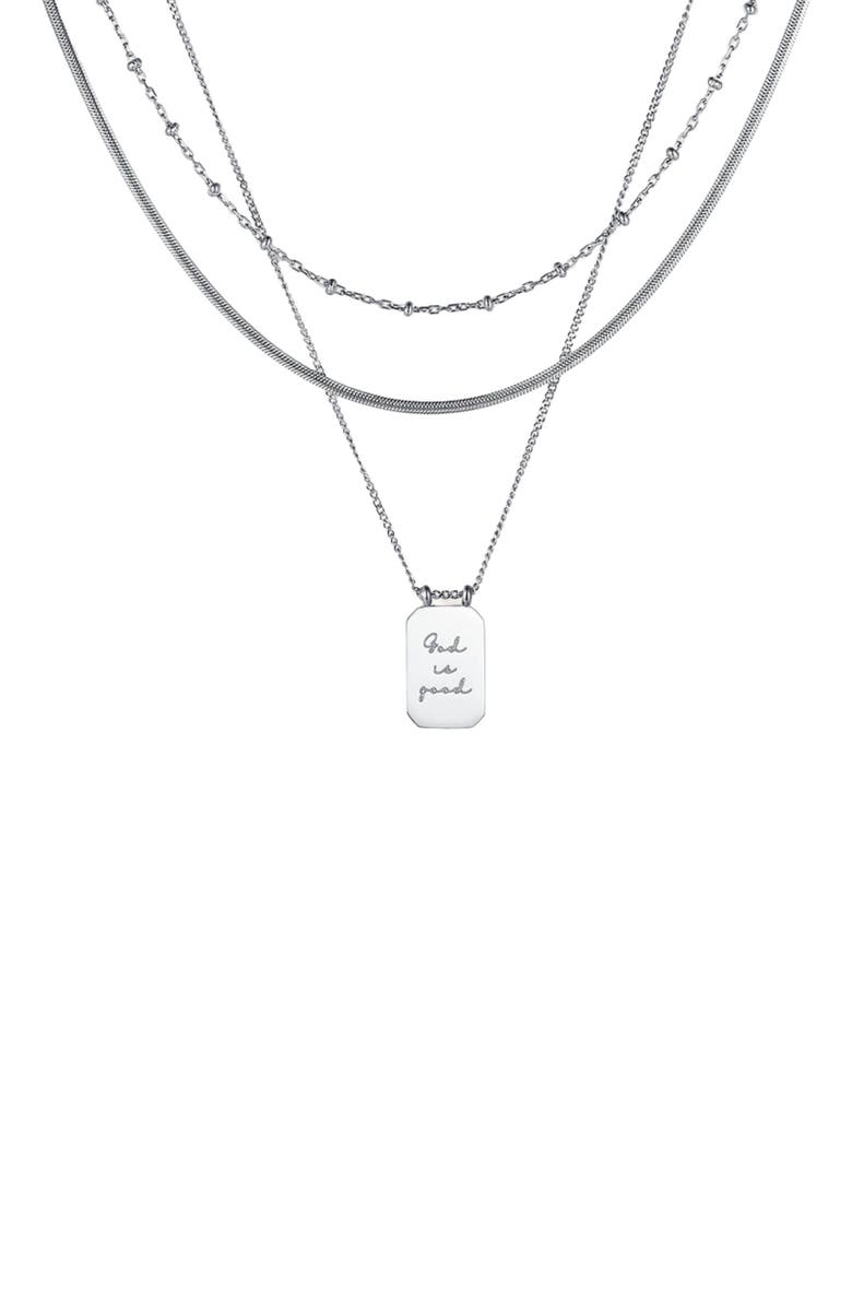 Mantra God Is Good - Layered Necklace, Main, color, Silver