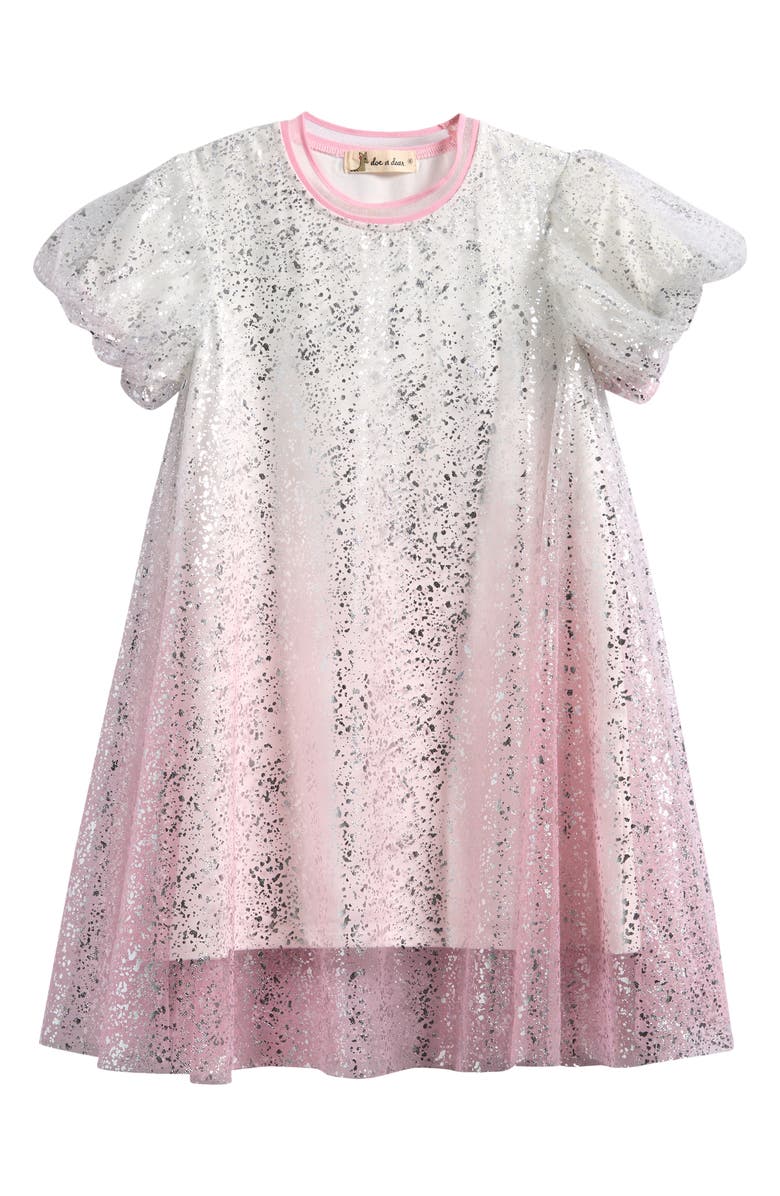 Doe A Dear Kids' Ombré Foil Print Mesh Dress, Main, color, Pink/ White