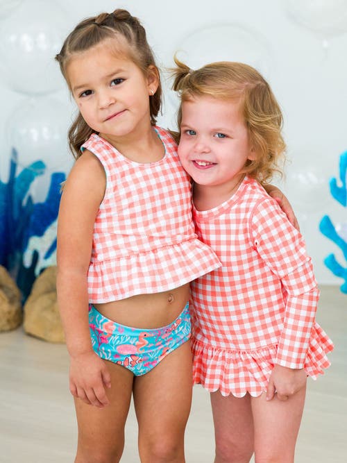 Rufflebutts Girls Upf50+ Sun Protected Scallop Hem Long Sleeve Rash Guard Bikini