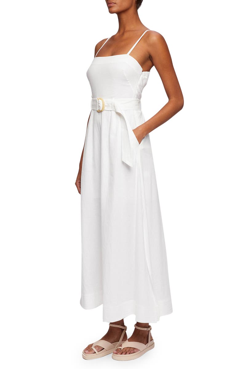 Jonathan Simkhai Standard Skye Belted Washed Linen Blend Midi Dress, Alternate, color, 