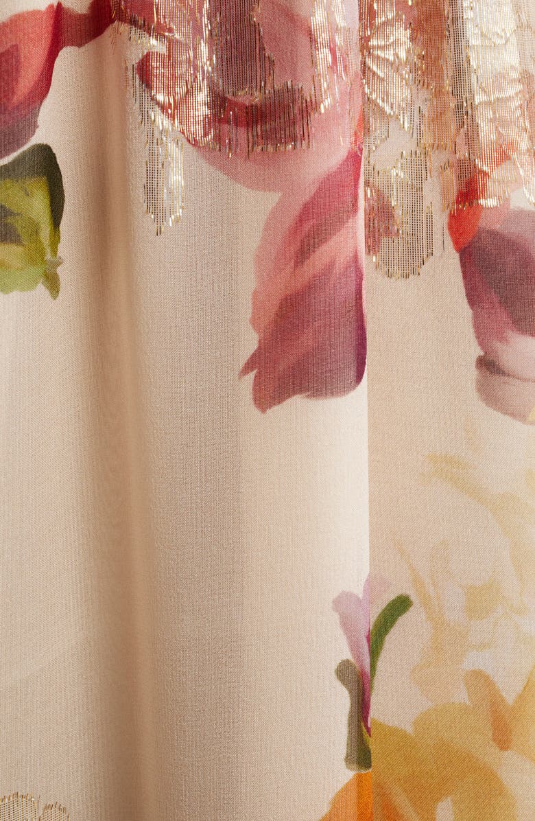 KOBI HALPERIN Limone Metallic Floral Tiered Silk Blend Midi Dress, Alternate, color, 