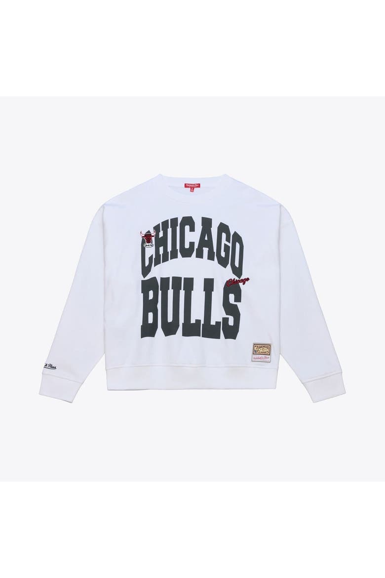 Women's Mitchell & Ness  White Chicago Bulls Lightweight Block Letter Sweatshirt, Main, color, White